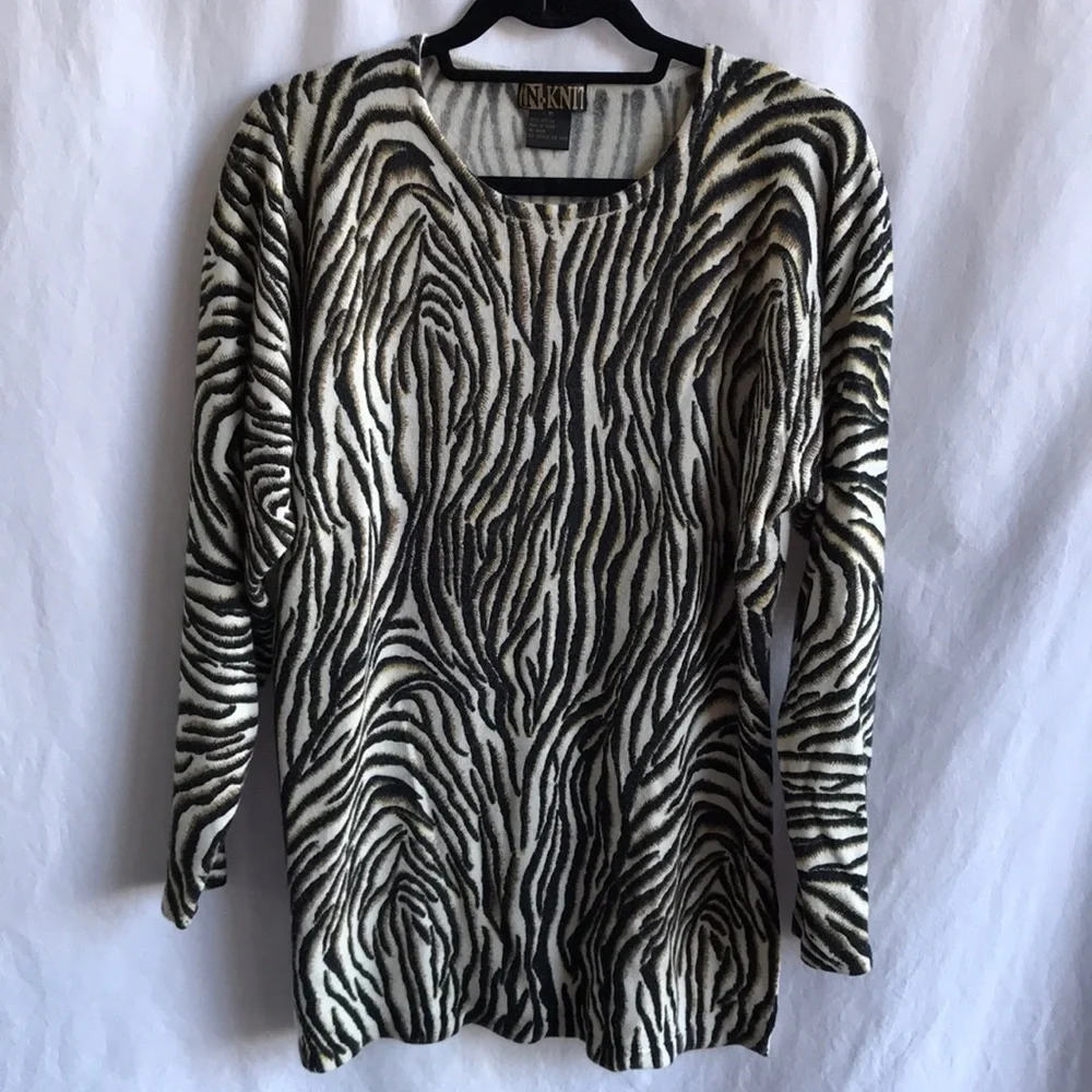 In-Knit zebra stripe tunic-length sweater, size M